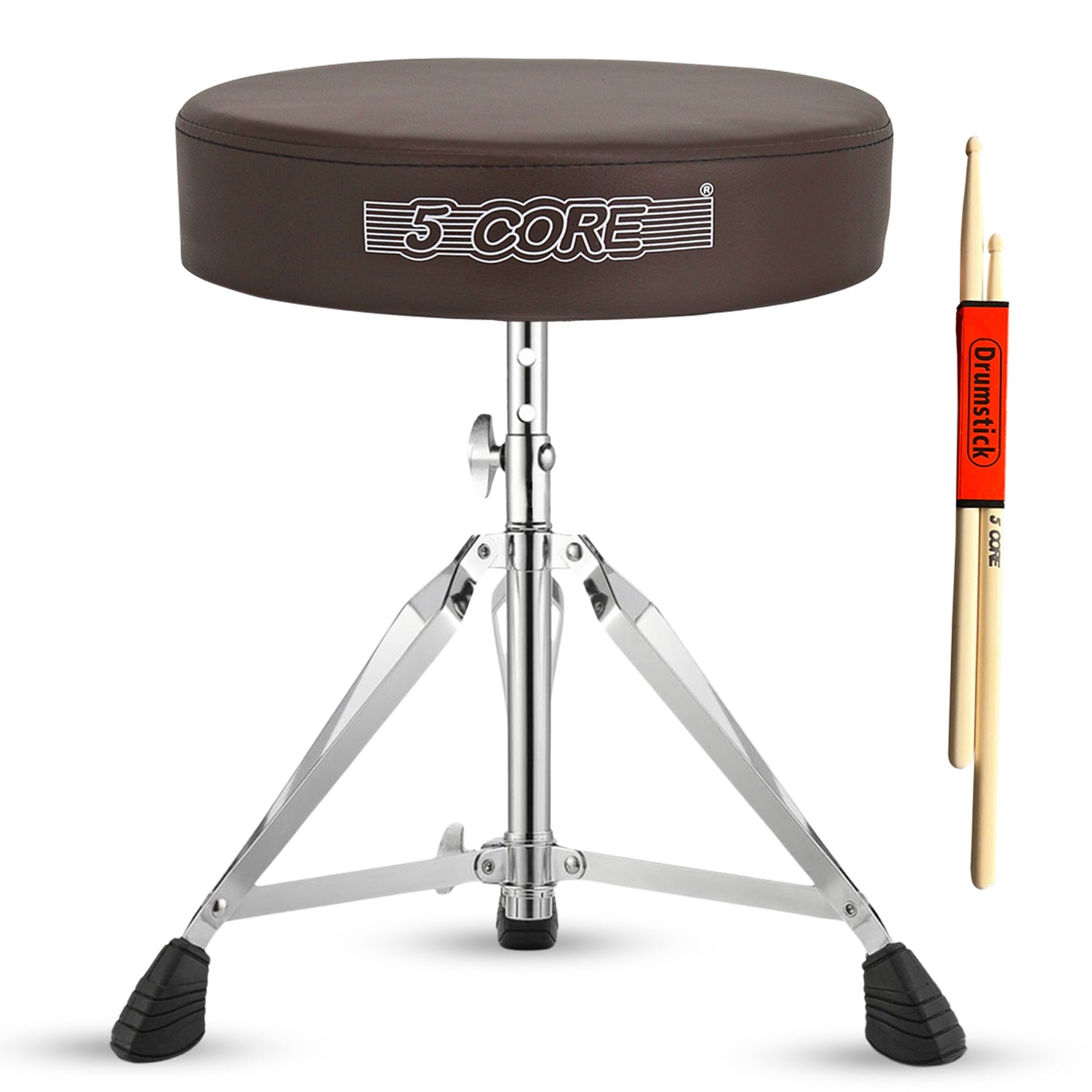 5Core Drum Throne featuring high-density memory foam and adjustable height for drummers, showcasing its sturdy design and comfort.